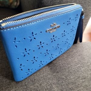 Coach blue leather wristlet